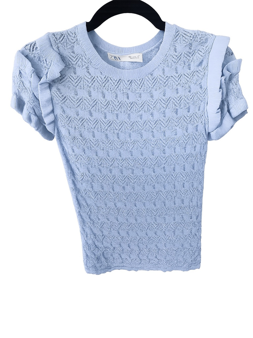 Zara blue knit ruffle short sleeve top size small - Picture 1 of 2